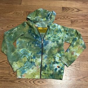 Aviator Nation Hand Dyed Zip‎ Hoodie Tie Dye Green Yellow